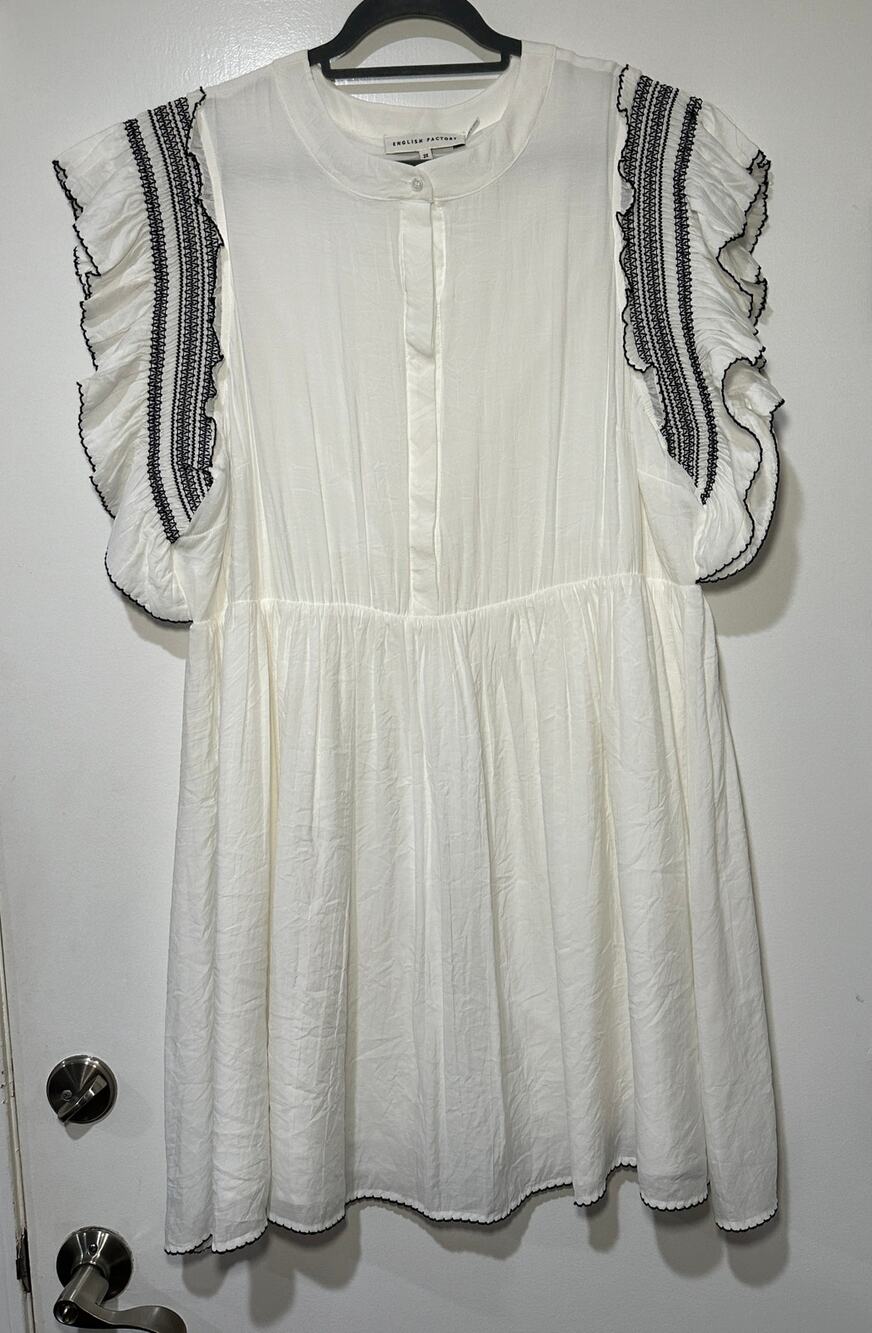English Factory Ruffled Mini Dress White Black Plus Size 2X NWOT Feminine Charm